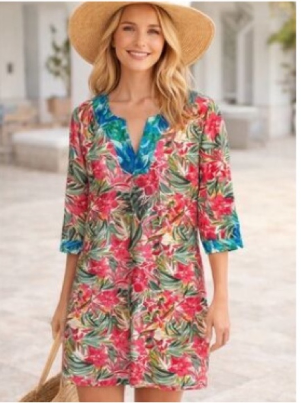 Caribbean Joe Pink, Green & Blue Tropical Midi Dress